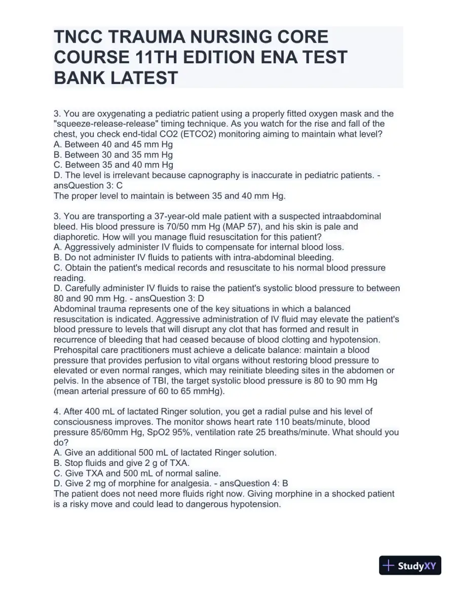 TNCC Trauma Nursing Core Course 11th Edition ENA Test with Answers (220 Solved Questions), page 9