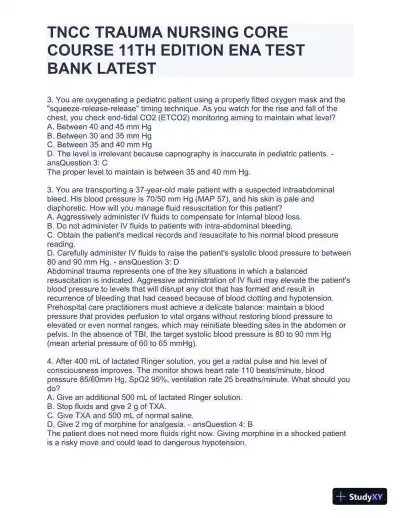TNCC Trauma Nursing Core Course 11th Edition ENA Test with Answers (220 Solved Questions) - Page 9 preview image