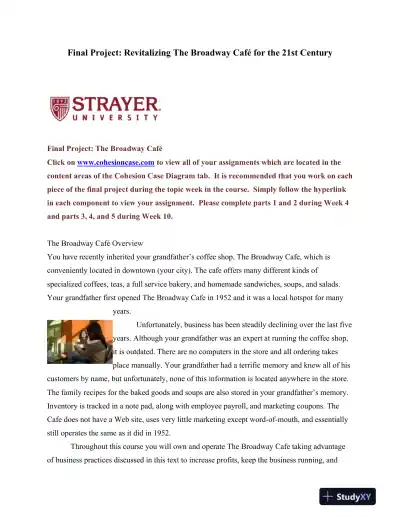 Final Project: Revitalizing The Broadway Caf� for the 21st Century Strayer University - Page 1 preview image