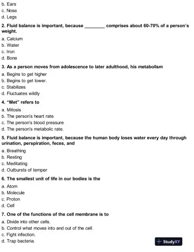 HESI Anatomy and Physiology A2 Exam Testbank With Answers (25 Solved Questions) - Page 3 preview image