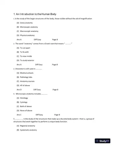 BIO1100 Anatomy and Physiology Openstax Test Bank with Answers (166 Solved Questions) - Page 4 preview image