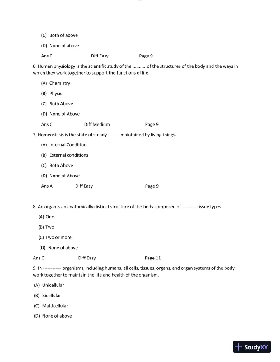 BIO1100 Anatomy and Physiology Openstax Test Bank with Answers (166 Solved Questions), page 5