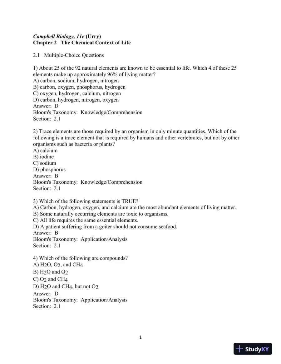 Test Bank For Campbell Biology, 11th Edition, page 19