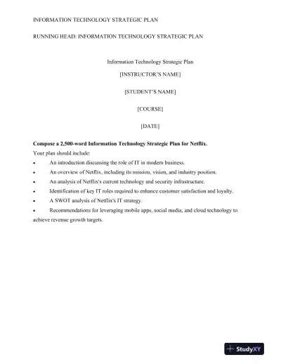 Strategic Information Technology Plan for Netflix: Enhancing Customer Satisfaction and Driving Revenue Growth - Page 1 preview image