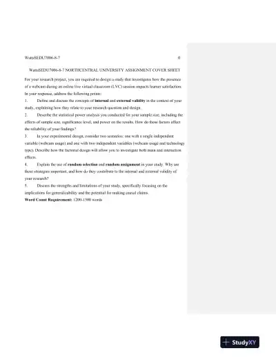 WattsSEDU7006-8-7 Northcentral University Assignment Cover Sheet - Page 1 preview image