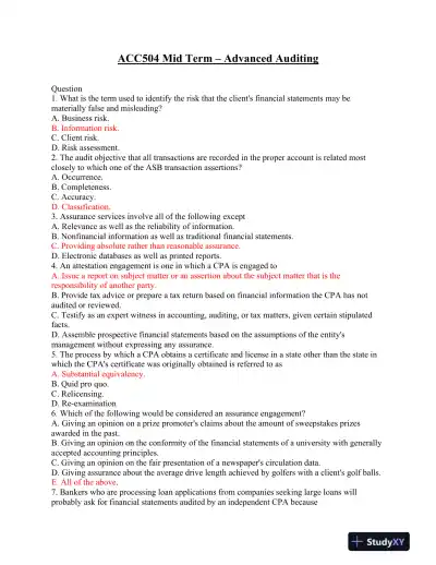 ACC504 Mid Term � Advanced Auditing - Page 1 preview image