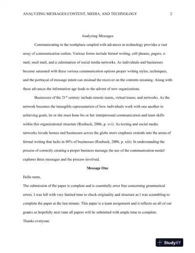 Comm/470 Communicating in the Workplace : Analyzing Messages: Content, Media, and Technology - Page 3 preview image