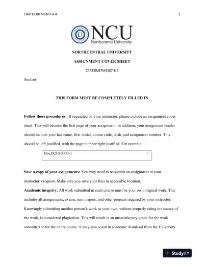 CARTERJBTM8107-8 4 Assignment Cover Sheet Northcentral University - Page 1 preview image