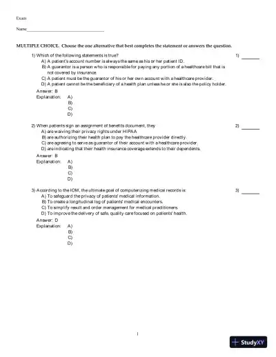 Electronic Health Records: Understanding And Using Computerized Medical Records, 3rd Edition Test Bank - Page 1 preview image