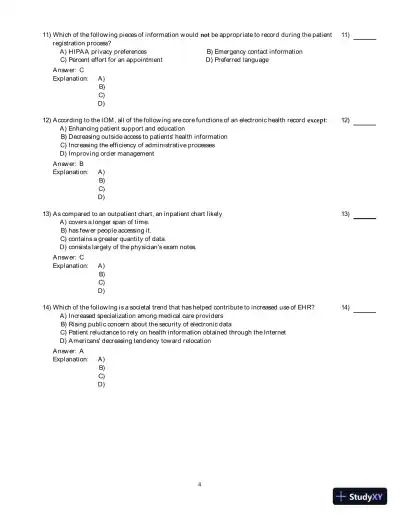 Electronic Health Records: Understanding And Using Computerized Medical Records, 3rd Edition Test Bank - Page 5 preview image