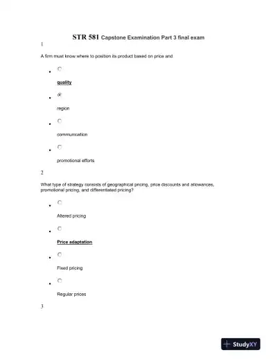 STR 581 Capstone Examination Part 3 Final Exam - Page 1 preview image