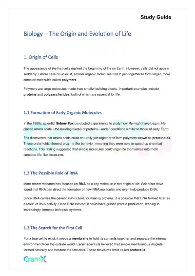 Biology - The Origin and Evolution of Life - Page 1 preview image