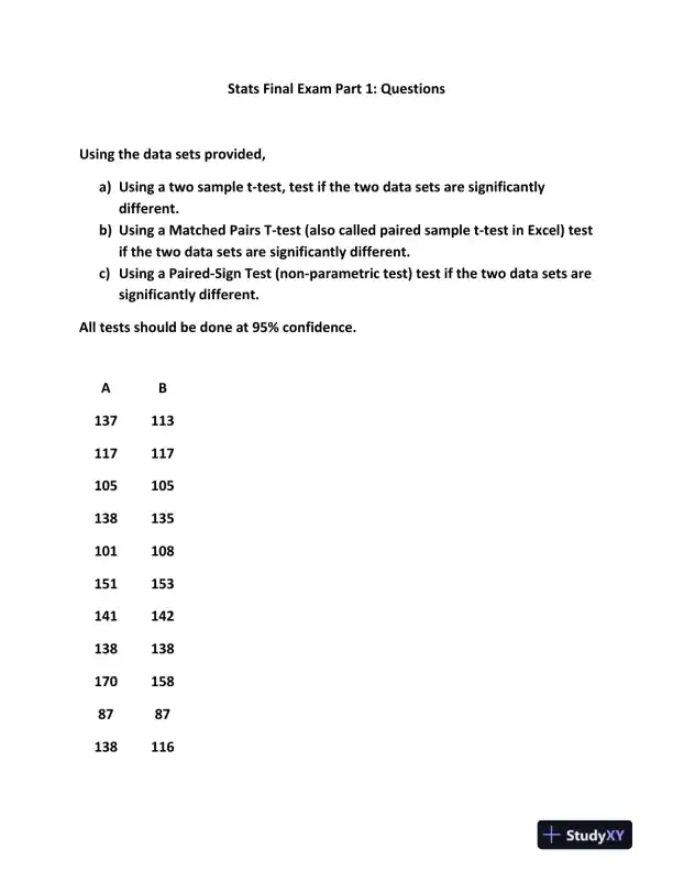 Statistical Hypothesis Testing: Comparing Two Data Sets Using t-tests and Non-Parametric Methods - Page 1 preview image