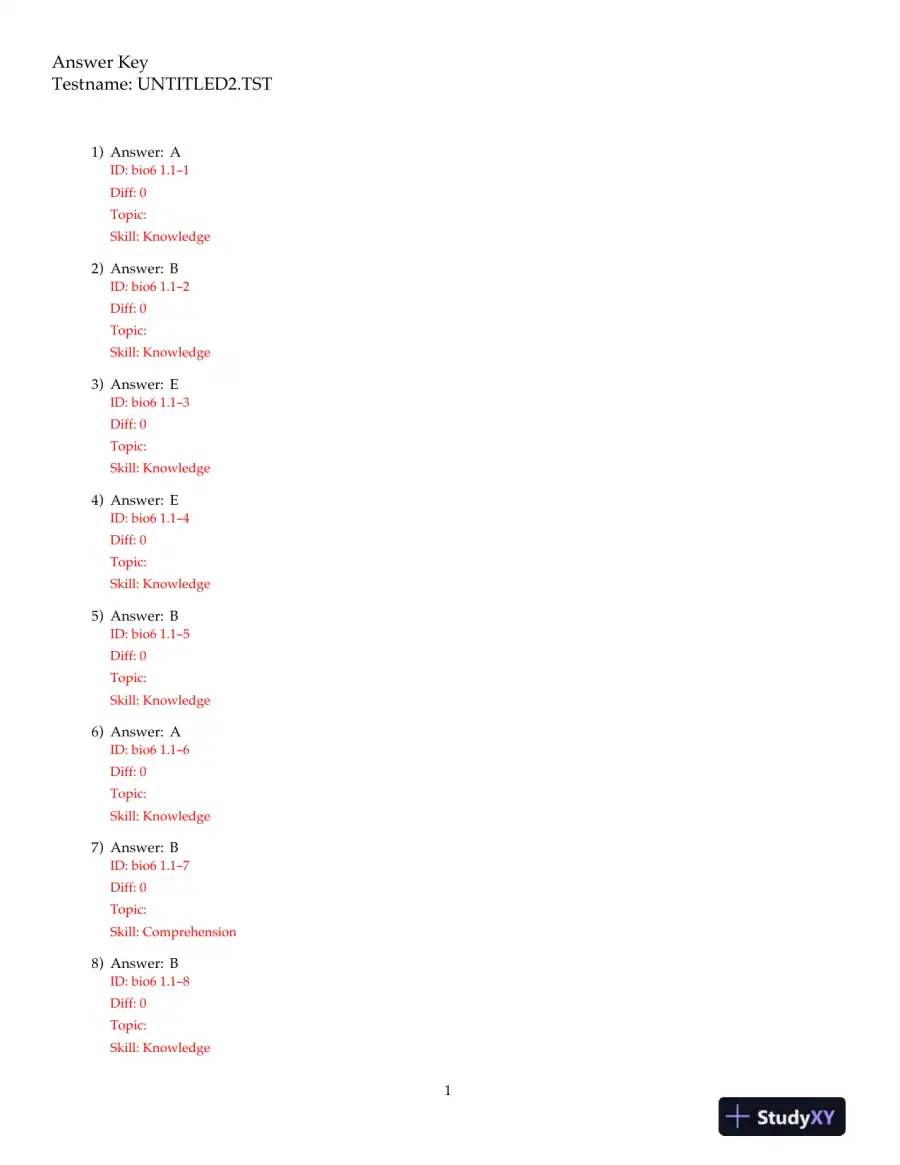 Test Bank For Biology: Concepts and Connections, 6th Edition, page 11