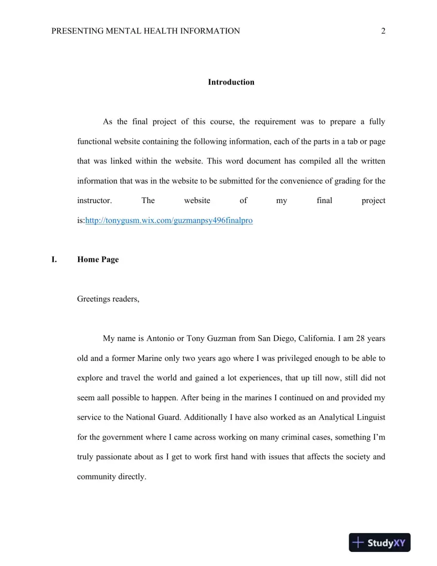 PSY 496: Applied Project Communication Competency: Presenting Mental Health Information Ashford University, page 3