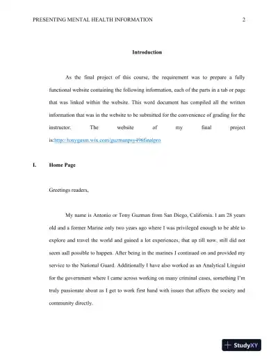 PSY 496: Applied Project Communication Competency: Presenting Mental Health Information Ashford University - Page 3 preview image