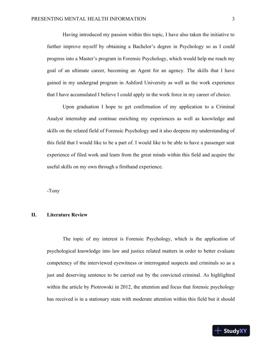 PSY 496: Applied Project Communication Competency: Presenting Mental Health Information Ashford University, page 4