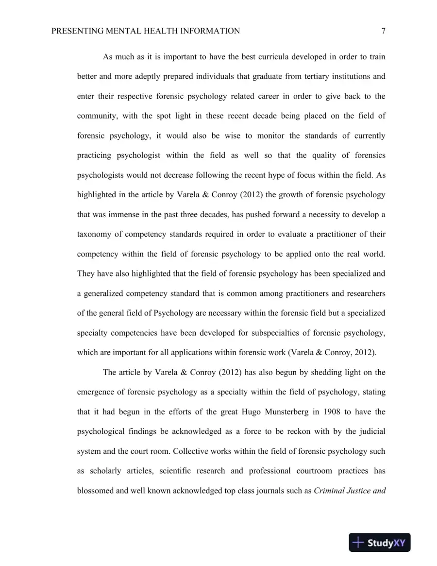 PSY 496: Applied Project Communication Competency: Presenting Mental Health Information Ashford University, page 8