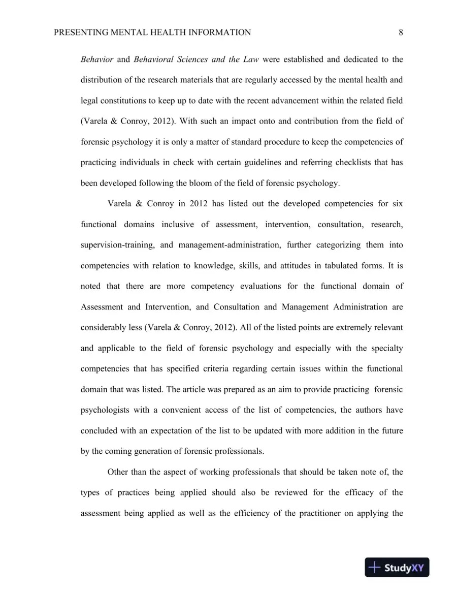 PSY 496: Applied Project Communication Competency: Presenting Mental Health Information Ashford University, page 9