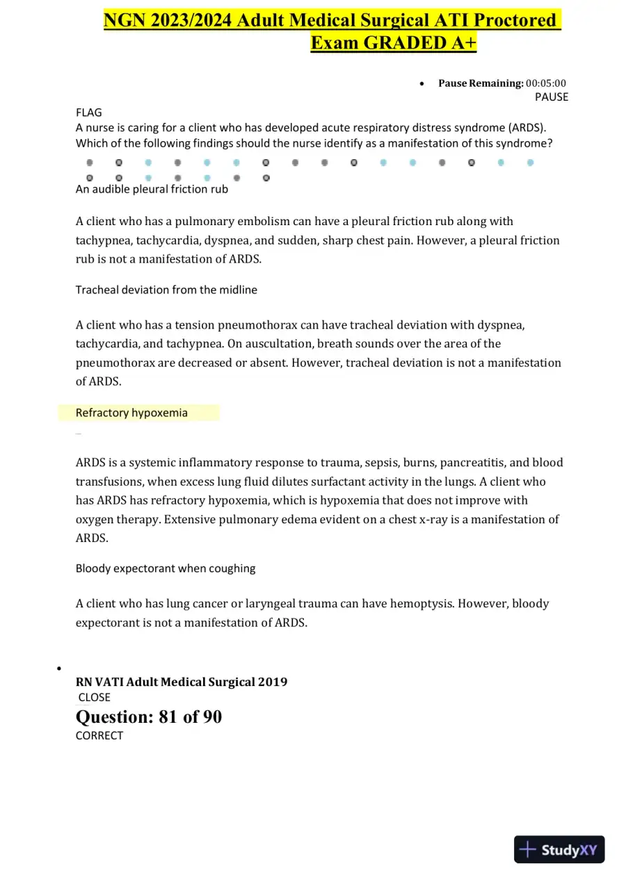 2023-2024 ATI NGN Adult Medical Surgical Proctored Exam with Answers (60 Solved Questions), page 10
