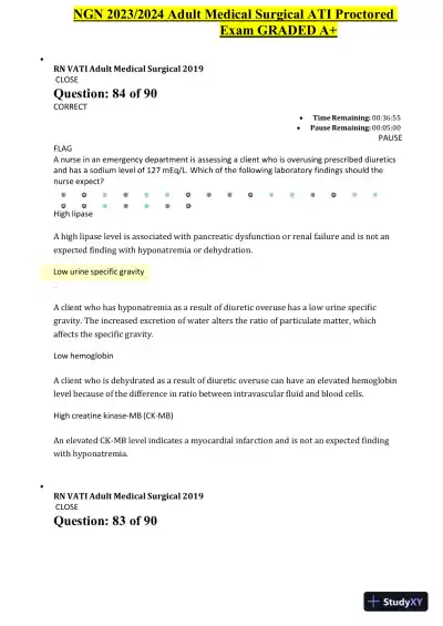 2023-2024 ATI NGN Adult Medical Surgical Proctored Exam with Answers (60 Solved Questions) - Page 8 preview image
