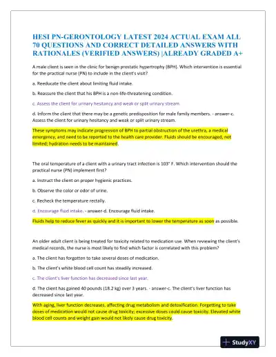 2024 HESI PN Gerontology Actual Exam With Answers (73 Solved Questions) - Page 1 preview image