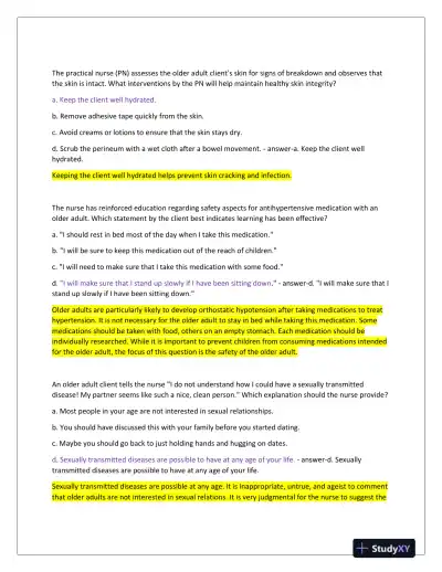 2024 HESI PN Gerontology Actual Exam With Answers (73 Solved Questions) - Page 3 preview image