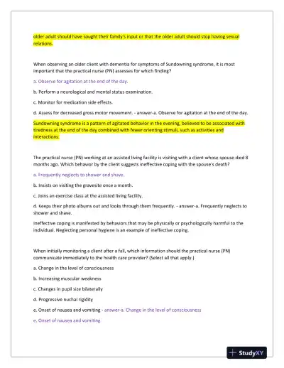 2024 HESI PN Gerontology Actual Exam With Answers (73 Solved Questions) - Page 4 preview image