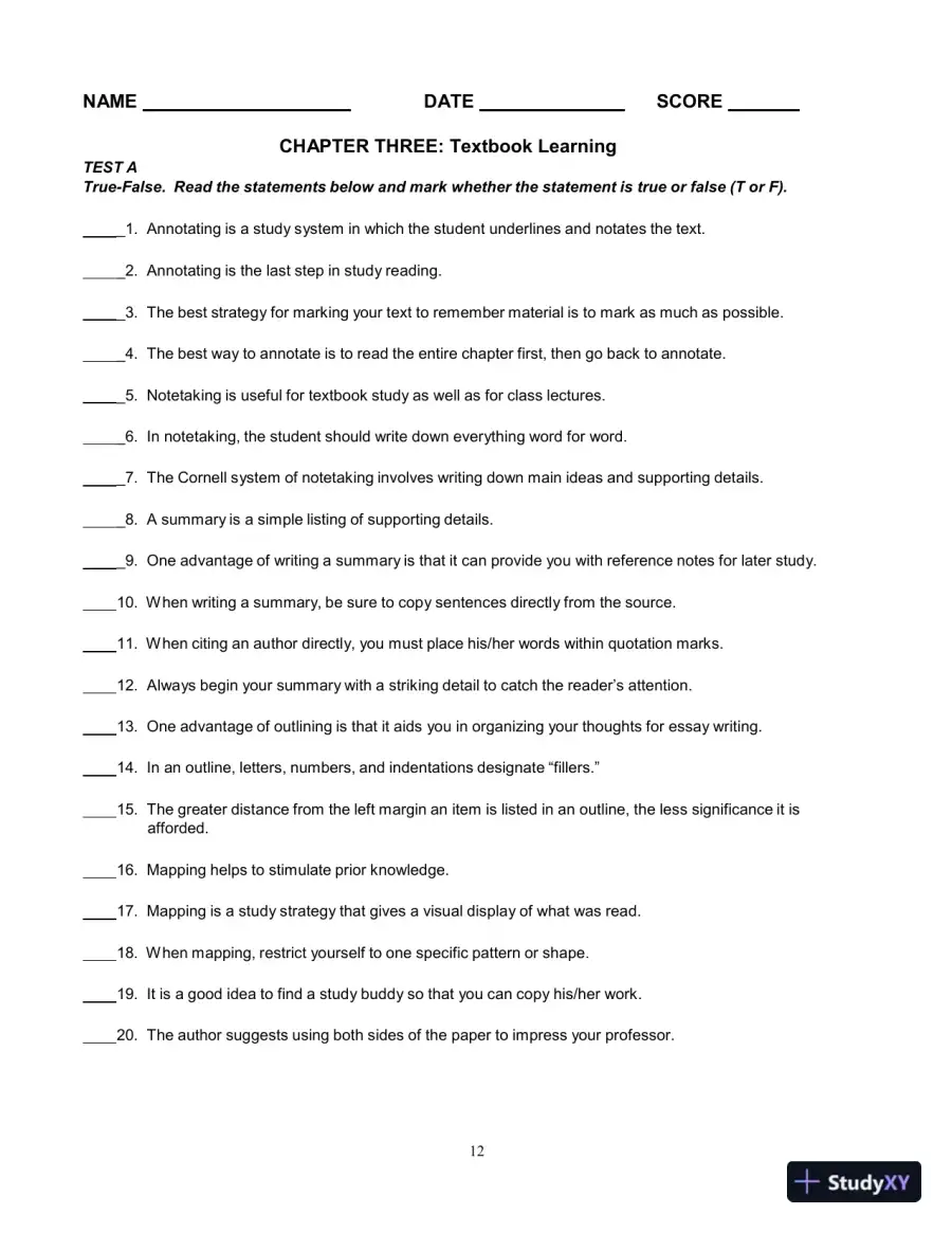 Test Bank for Breaking Through: College Reading , 12th Edition, page 15