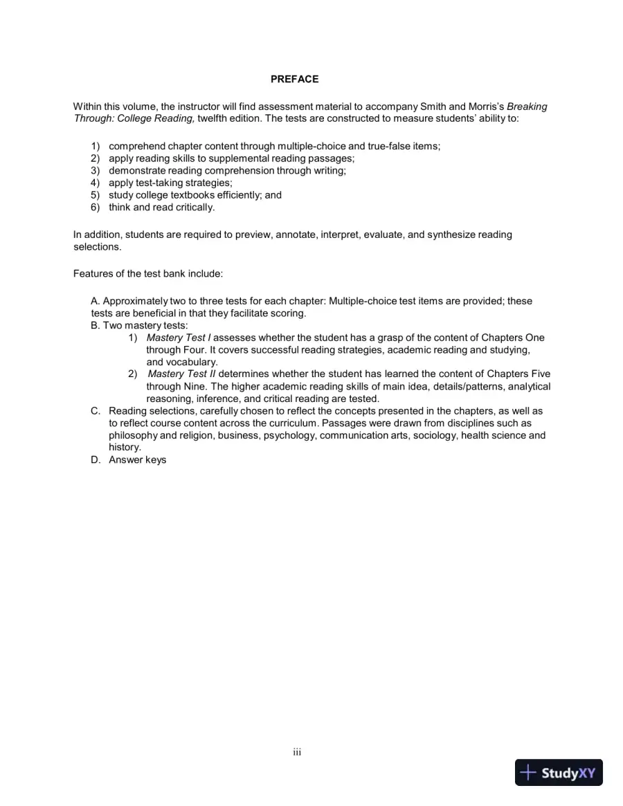 Test Bank for Breaking Through: College Reading , 12th Edition, page 3