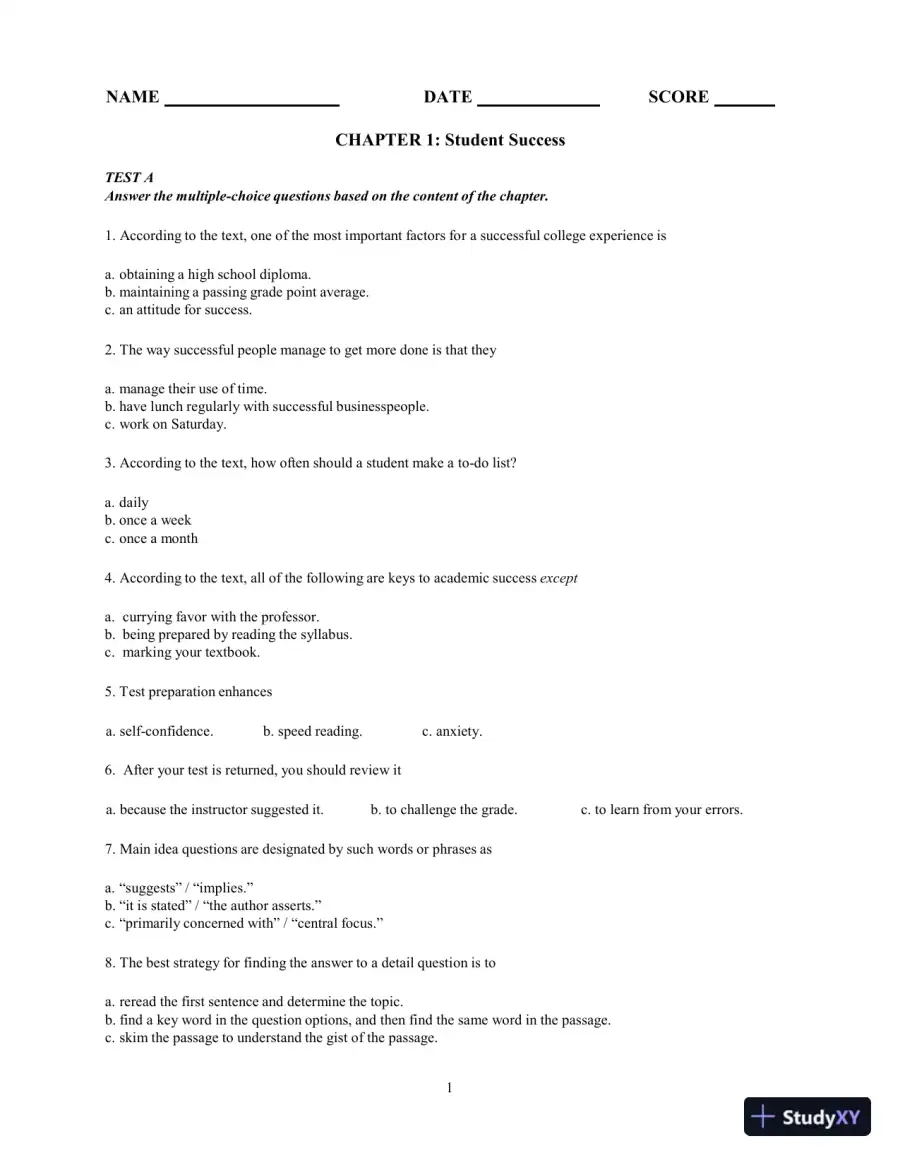 Test Bank for Breaking Through: College Reading , 12th Edition, page 4