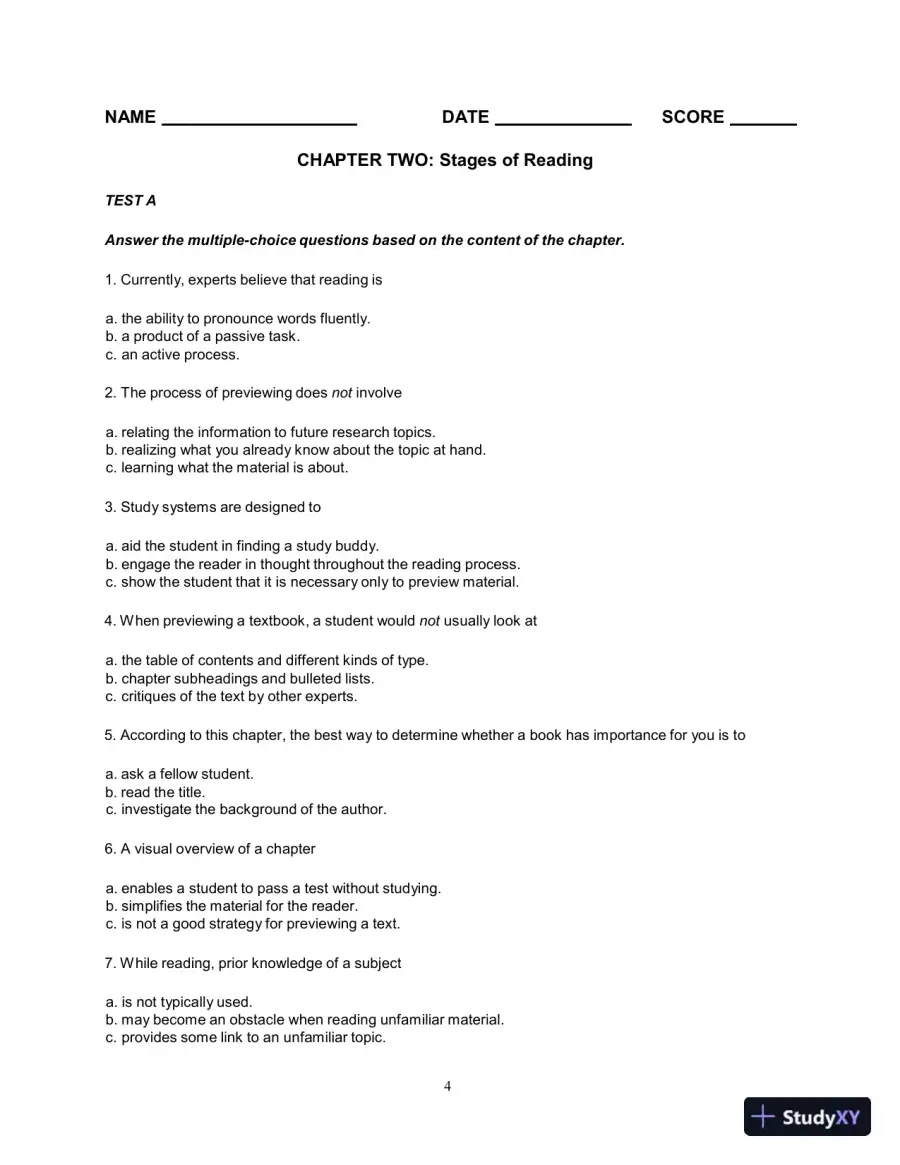 Test Bank for Breaking Through: College Reading , 12th Edition, page 7