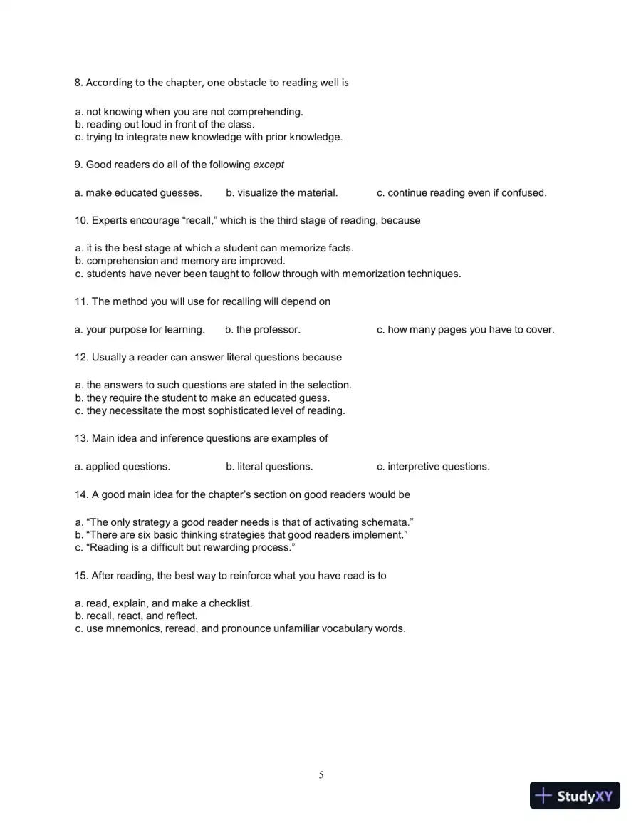 Test Bank for Breaking Through: College Reading , 12th Edition, page 8