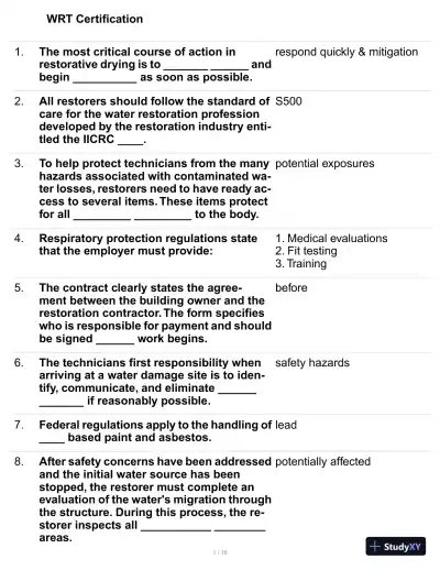 WRT Certification Practice Exam with Answers (106 Solved Questions) - Page 1 preview image