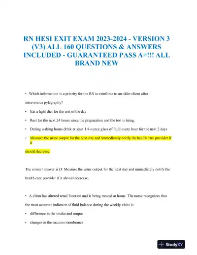 2023-2024 HESI RN Child Care Exit Exam Version 3 With Answers (160 Solved Questions) - Page 1 preview image