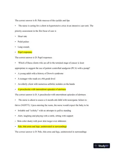 2023-2024 HESI RN Child Care Exit Exam Version 3 With Answers (160 Solved Questions) - Page 10 preview image