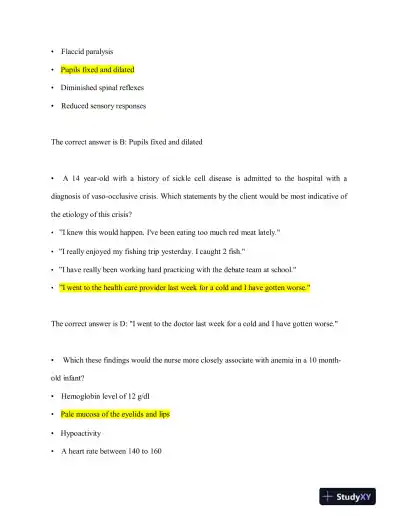 2023-2024 HESI RN Child Care Exit Exam Version 3 With Answers (160 Solved Questions) - Page 9 preview image