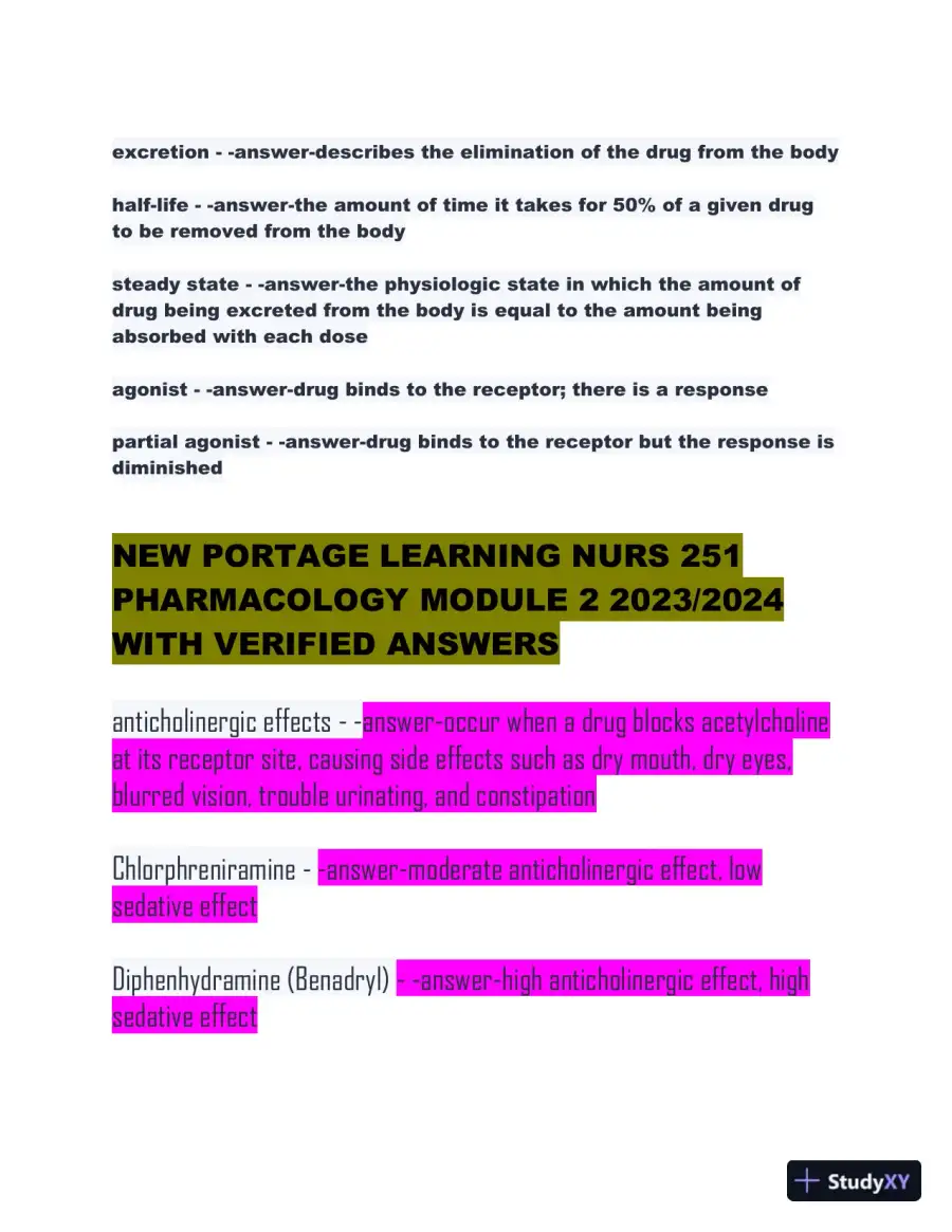 2023-2024 Portage Learning NURS251 Pharmacology Module 1-5 with Answers (366 Solved Questions), page 8