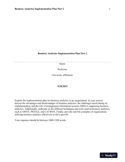 Business Analytics Implementation Plan Part 2 - Page 1 preview image