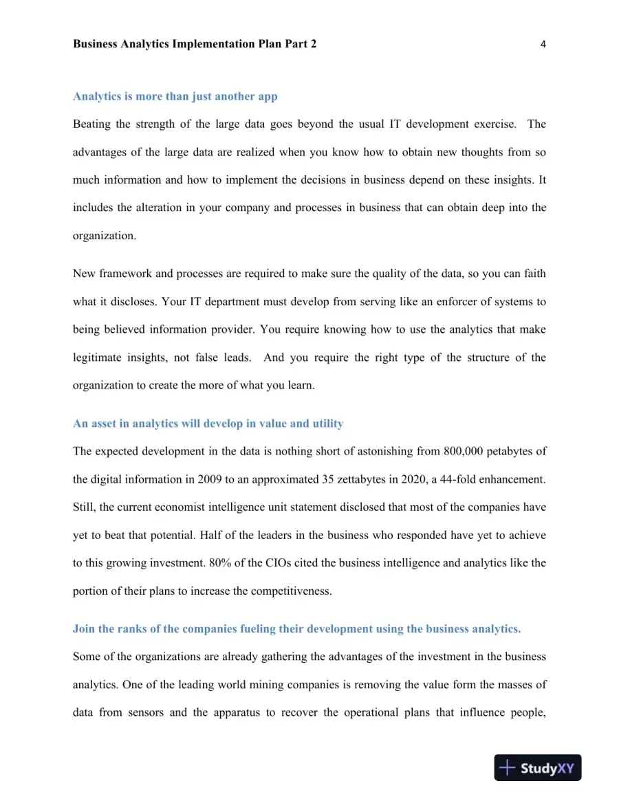 Business Analytics Implementation Plan Part 2, page 5
