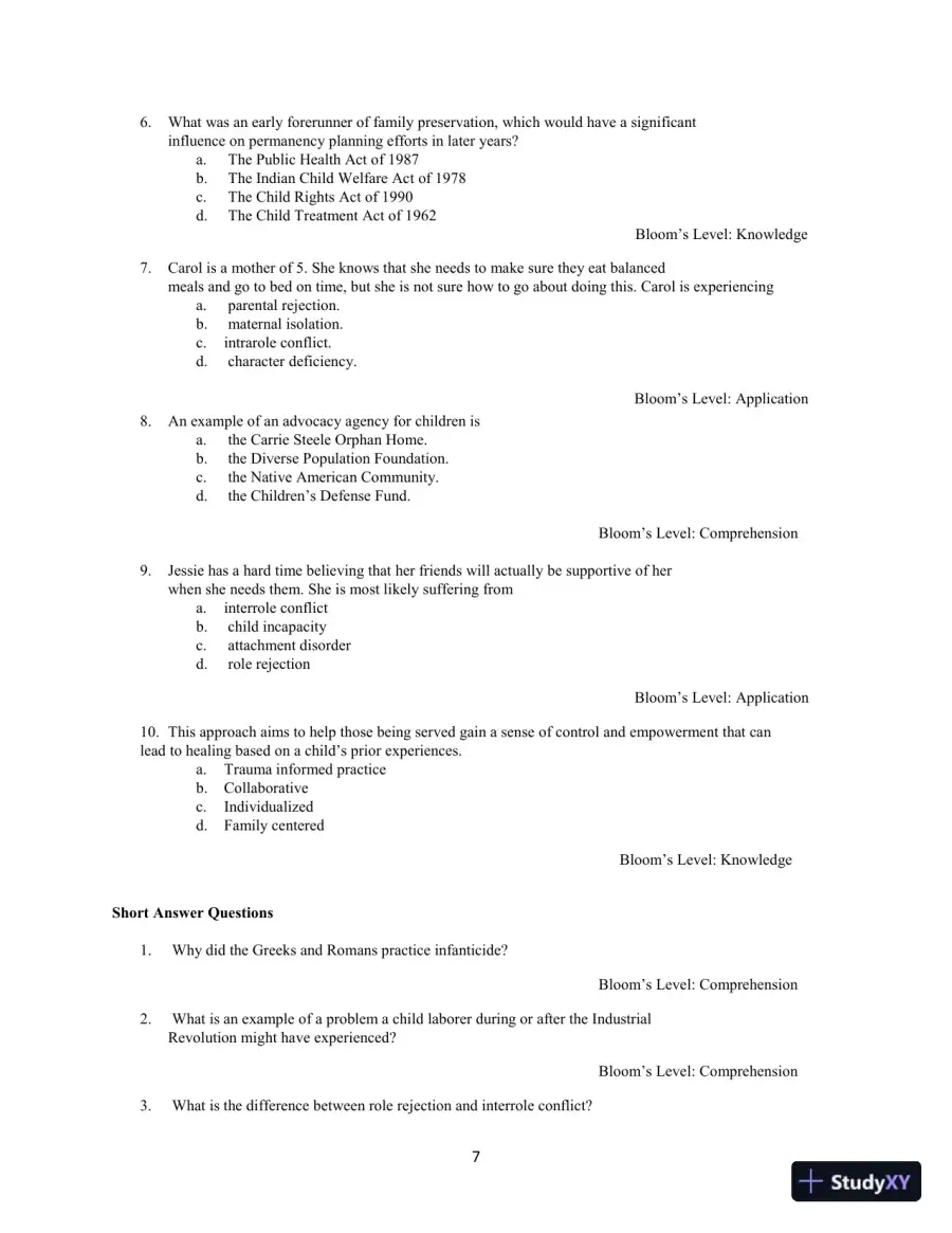 Exploring Child Welfare: A Practice Perspective, 7th Edition Test Bank, page 10