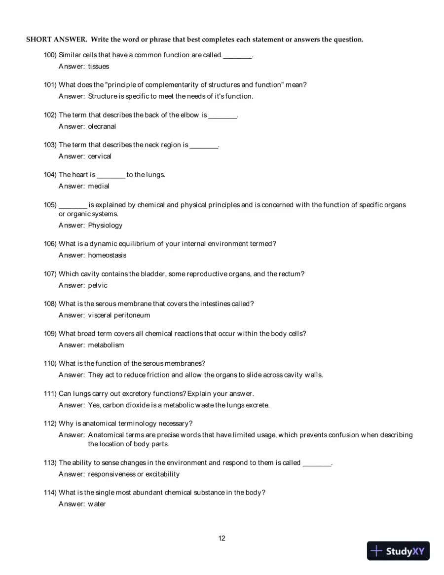 Test Bank for Human Anatomy and Physiology, 11th Edition, page 13