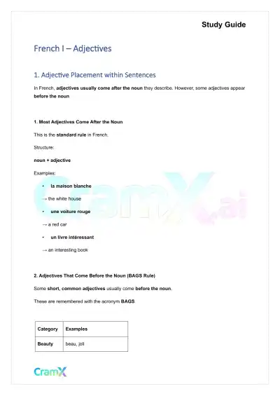 French I - Adjectives - Page 1 preview image