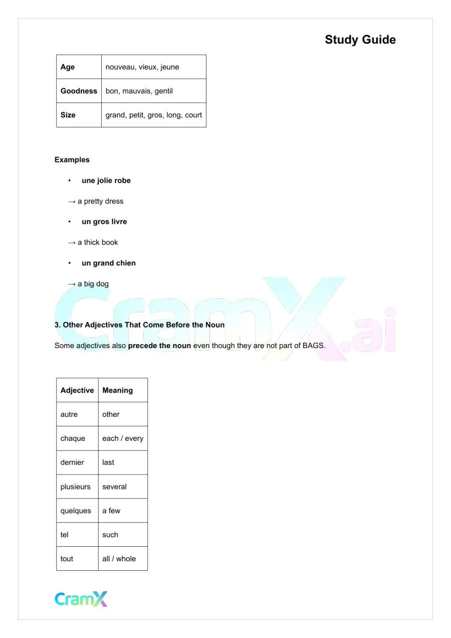 French I - Adjectives, page 2