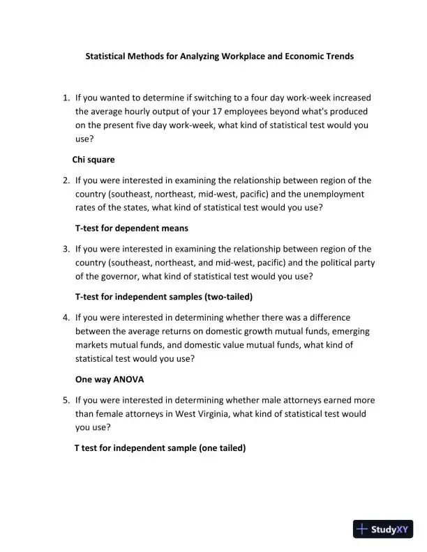 Statistical Methods For Analyzing Workplace And Economic Trends - Page 1 preview image