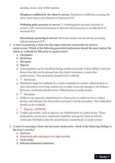 2021 HESI PN Medical surigical Proctored Exam Versions 3 With Answers (102 Solved Questions) - Page 3 preview image