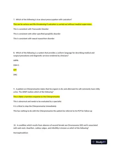 2022 NRNP6675-15 Nursing Diagnosis Midterm Week 6 Exam With Answers (97 Solved Questions) - Page 4 preview image