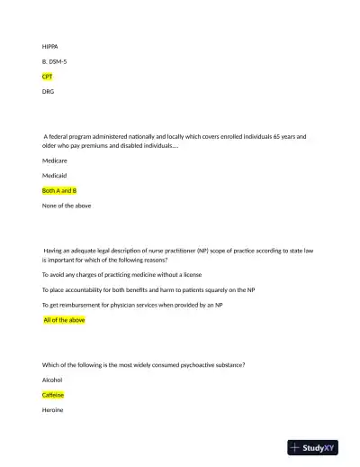 2022 NRNP6675-15 Nursing Diagnosis Midterm Week 6 Exam With Answers (97 Solved Questions) - Page 6 preview image