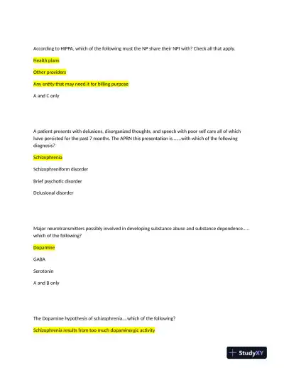 2022 NRNP6675-15 Nursing Diagnosis Midterm Week 6 Exam With Answers (97 Solved Questions) - Page 8 preview image