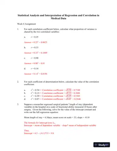 Statistical Analysis and Interpretation of Regression and Correlation in Medical Data - Page 1 preview image